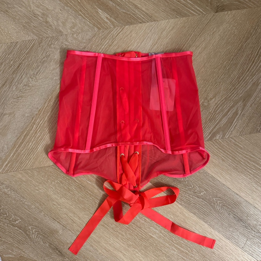 Red Sheer Corset Skirt with Ribbon Ties